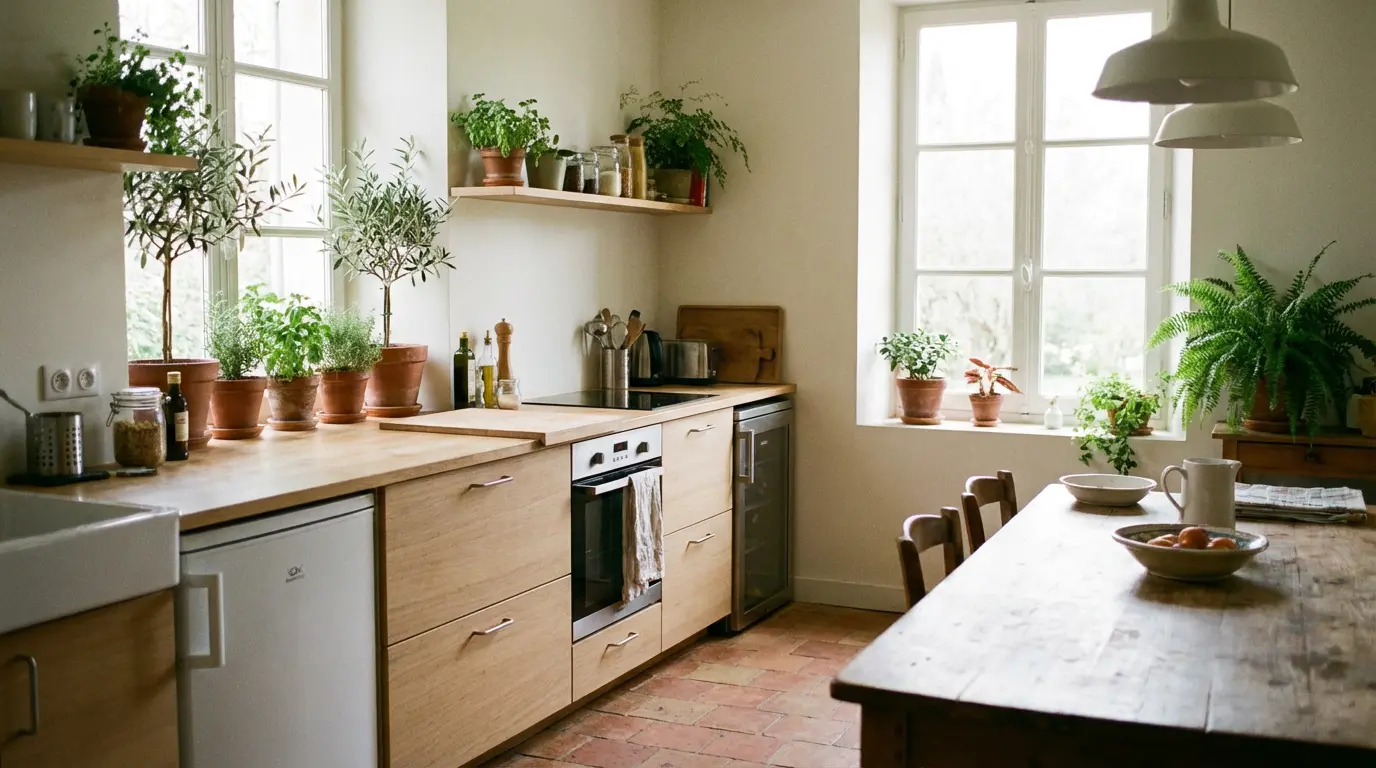 Cuisine moderne équipée avec lumière naturelle, exemple de valorisation immobilière réussie